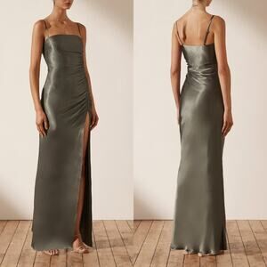 Shona Joy La Lune Ruched Maxi Dress 
Olive Green Gown Sleeveless 
Size 6 NWT